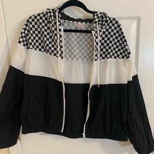 black and white checkered windbreaker with zipper